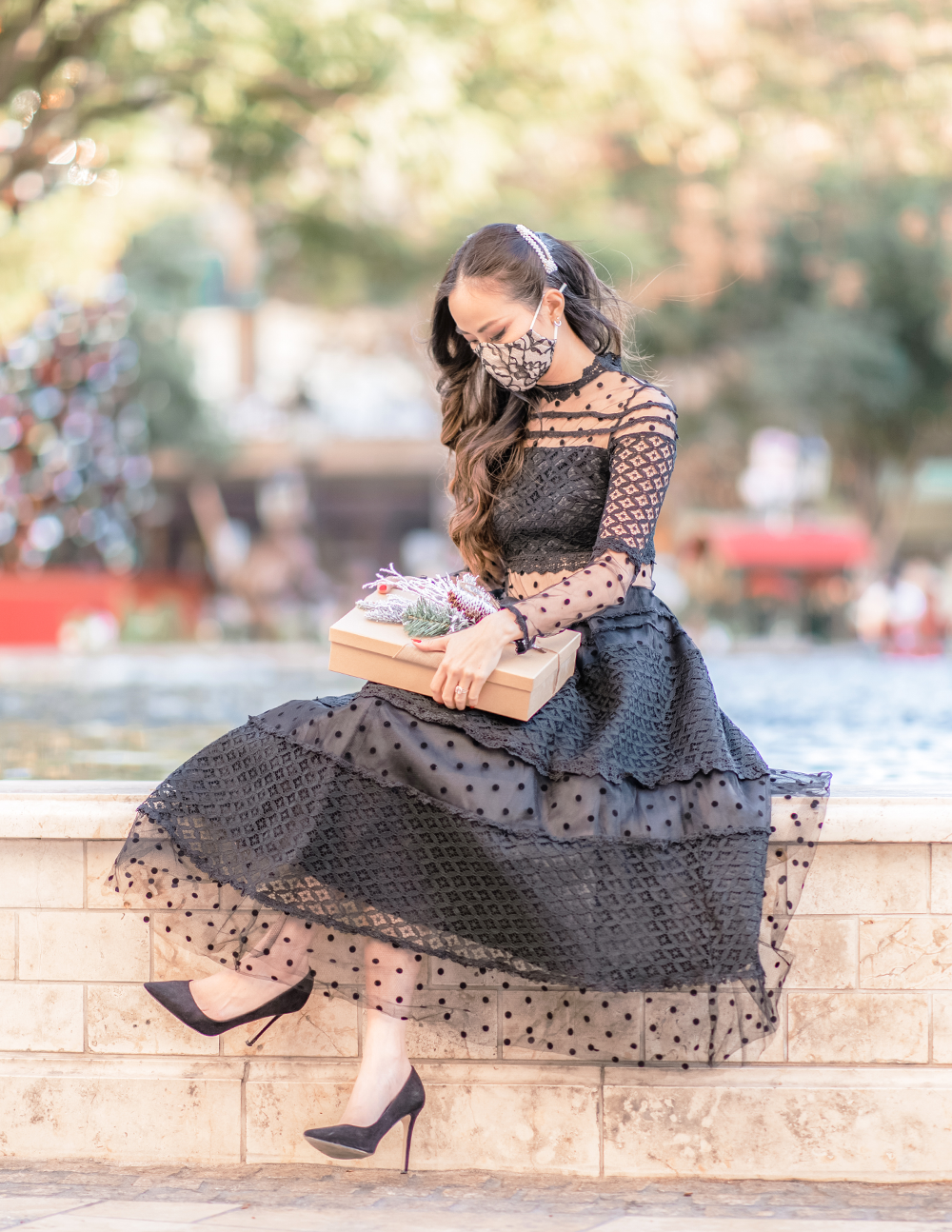 Black polka shop dot mesh dress