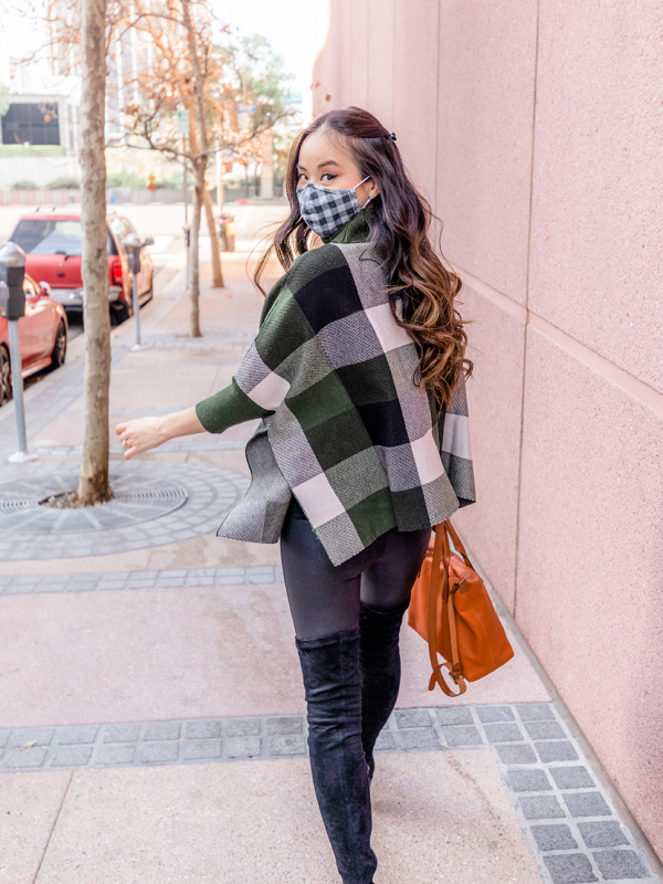 Turtleneck Cape Sweater w/ Leather Pants