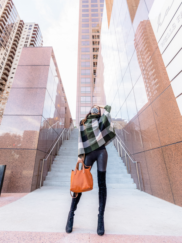 Turtleneck Cape Sweater w/ Leather Pants