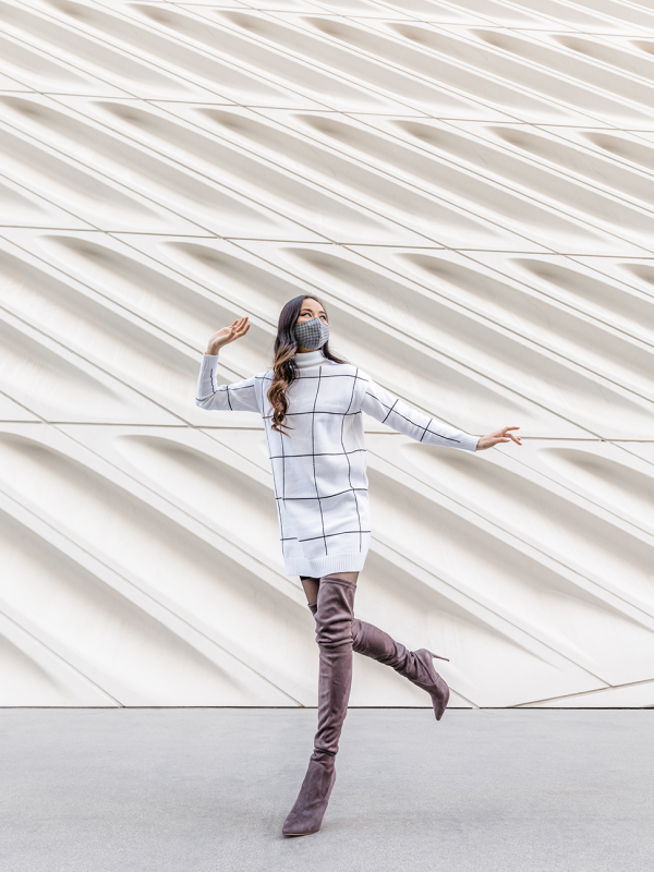 Grid Turtleneck Sweater Dress