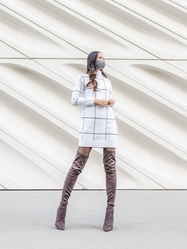 Grid Turtleneck Sweater Dress