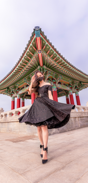 Sophisticated Black Jacquard 50s Dress