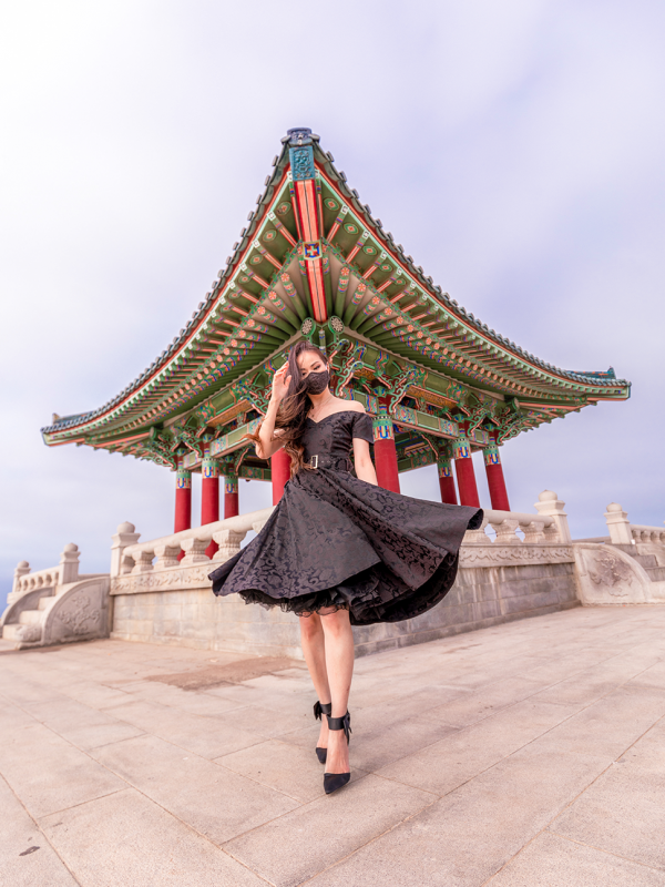 Sophisticated Black Jacquard 50s Dress