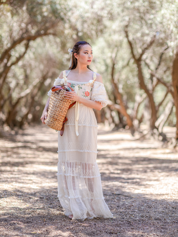 Cottage Core Lace Maxi and Peach Floral Corset