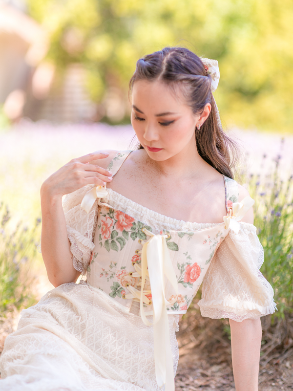 Cottage Core Lace Maxi and Peach Floral Corset