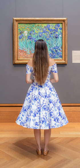 Blue Floral Off the Shoulder 50s Dress