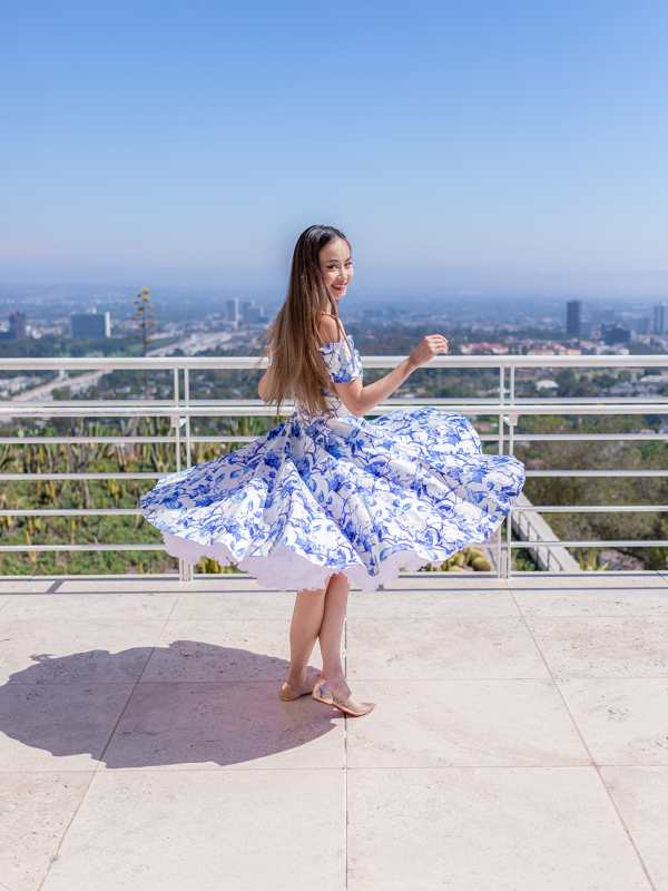 Blue Floral Off the Shoulder 50s Dress