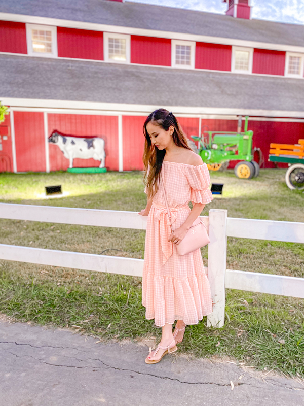 Light Peach Gingham Midi Dress