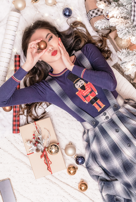 Blue Nutcracker Pullover and Plaid Jumper
