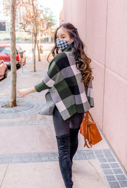 Turtleneck Cape Sweater w/ Leather Pants