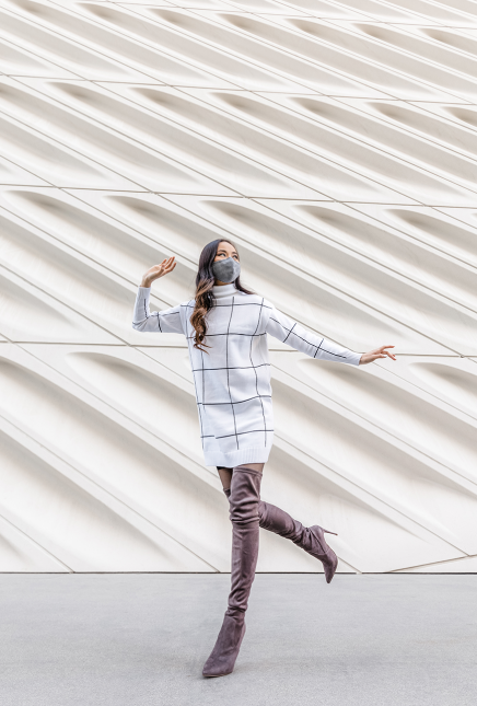 Grid Turtleneck Sweater Dress