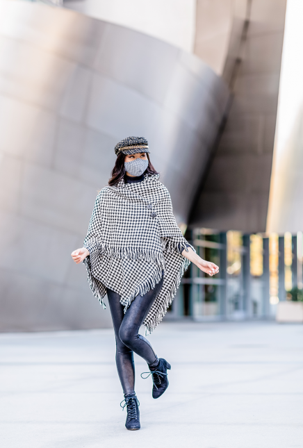 Houndstooth Cape Over Black Ensemble