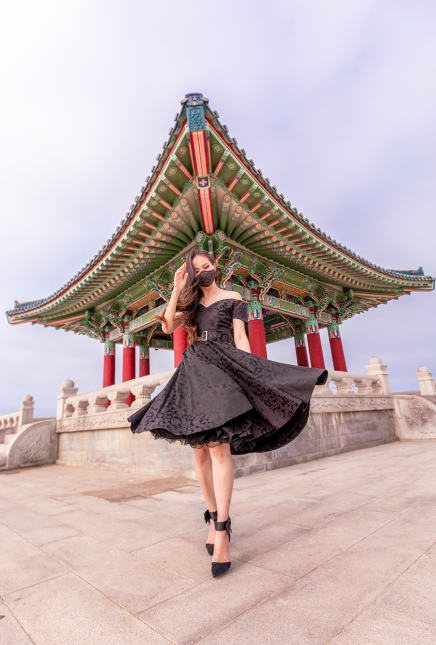 Sophisticated Black Jacquard 50s Dress