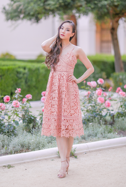 Pink Lace Midi Dress