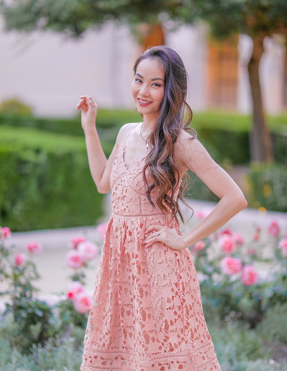 Pink lace midi sale