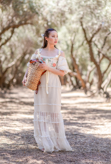 Cottage Core Lace Maxi and Peach Floral Corset