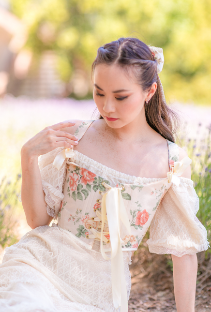 Cottage Core Lace Maxi and Peach Floral Corset