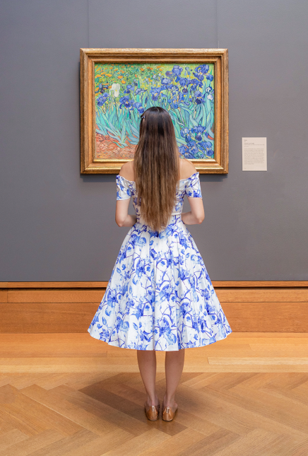 Blue Floral Off the Shoulder 50s Dress