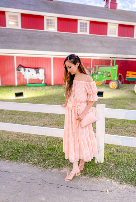 Light Peach Gingham Midi Dress