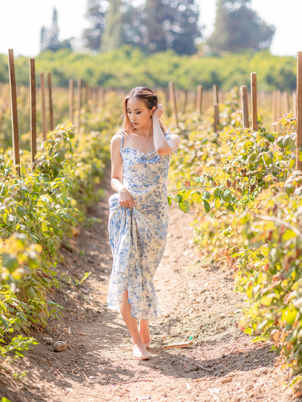 Blue Floral Shoulder Tie Slim Fit Midi Dress