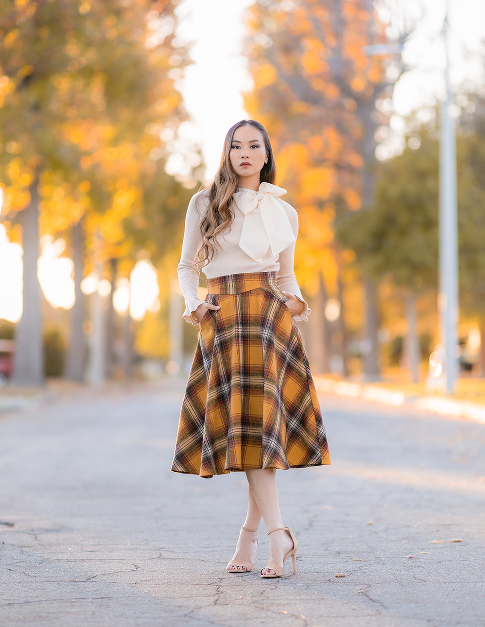 Plaid skirt shop yellow sweater